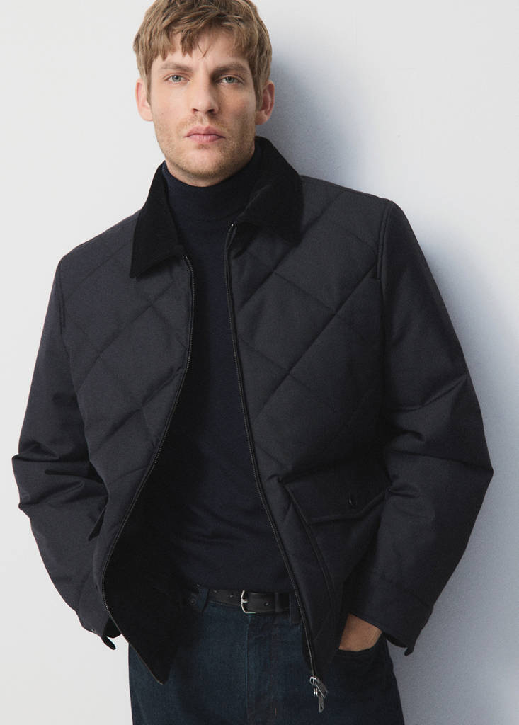 Quilted water repellent jacket — Night Blue