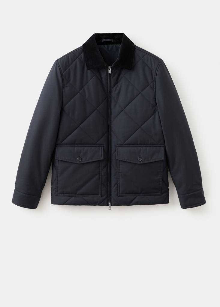 Quilted water repellent jacket — Night Blue