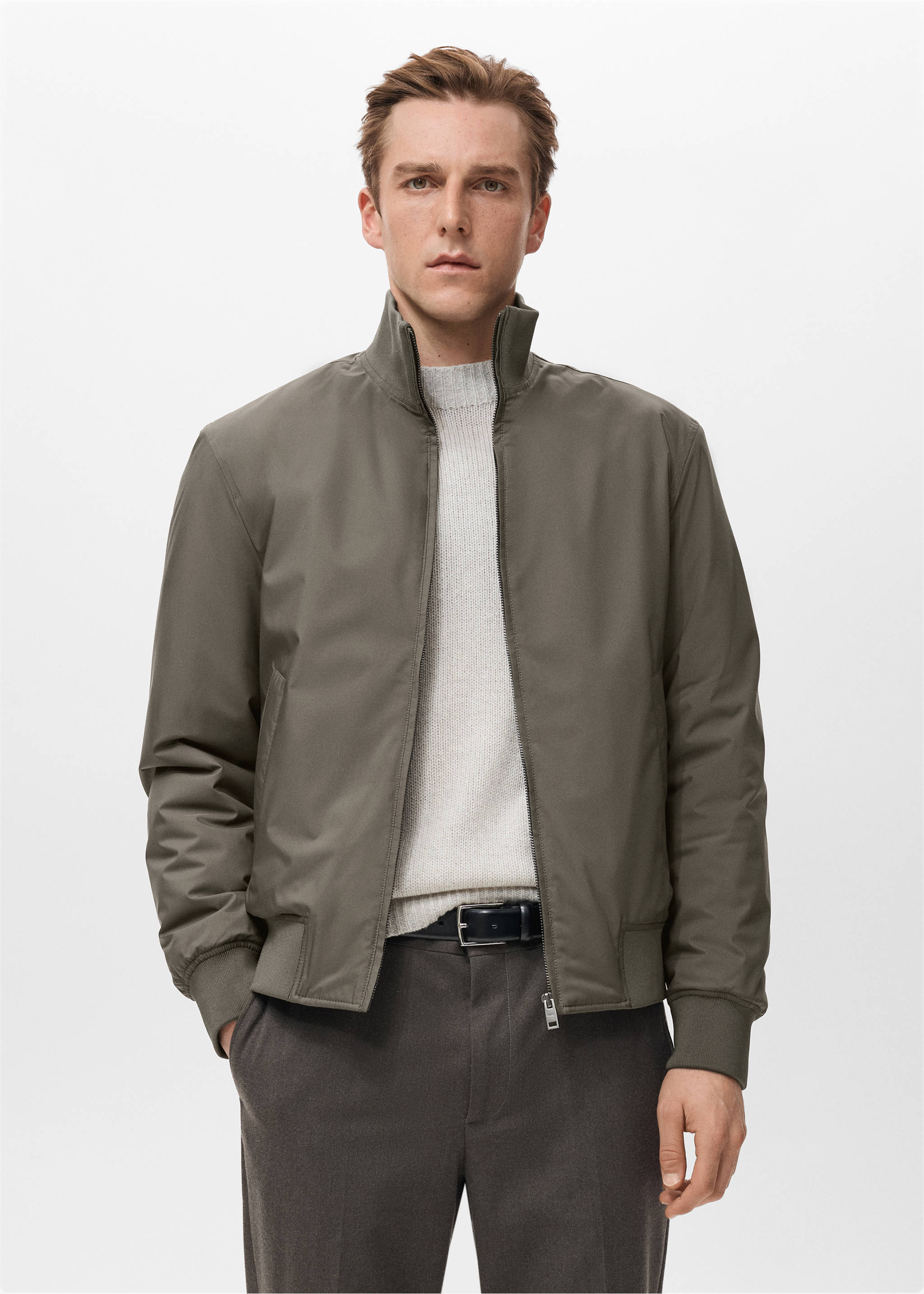 Water-repellent bomber jacket - Medium plane, Khaki. Ref: 27021181-00.
