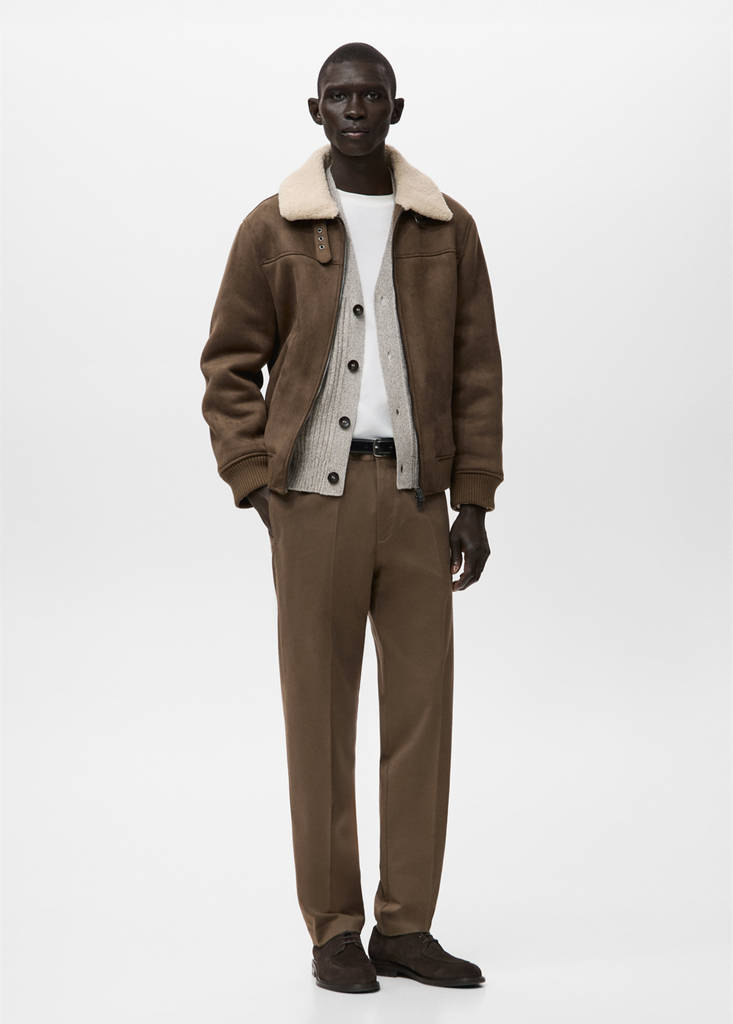 Faux-shearling suede jacket — Medium Brown