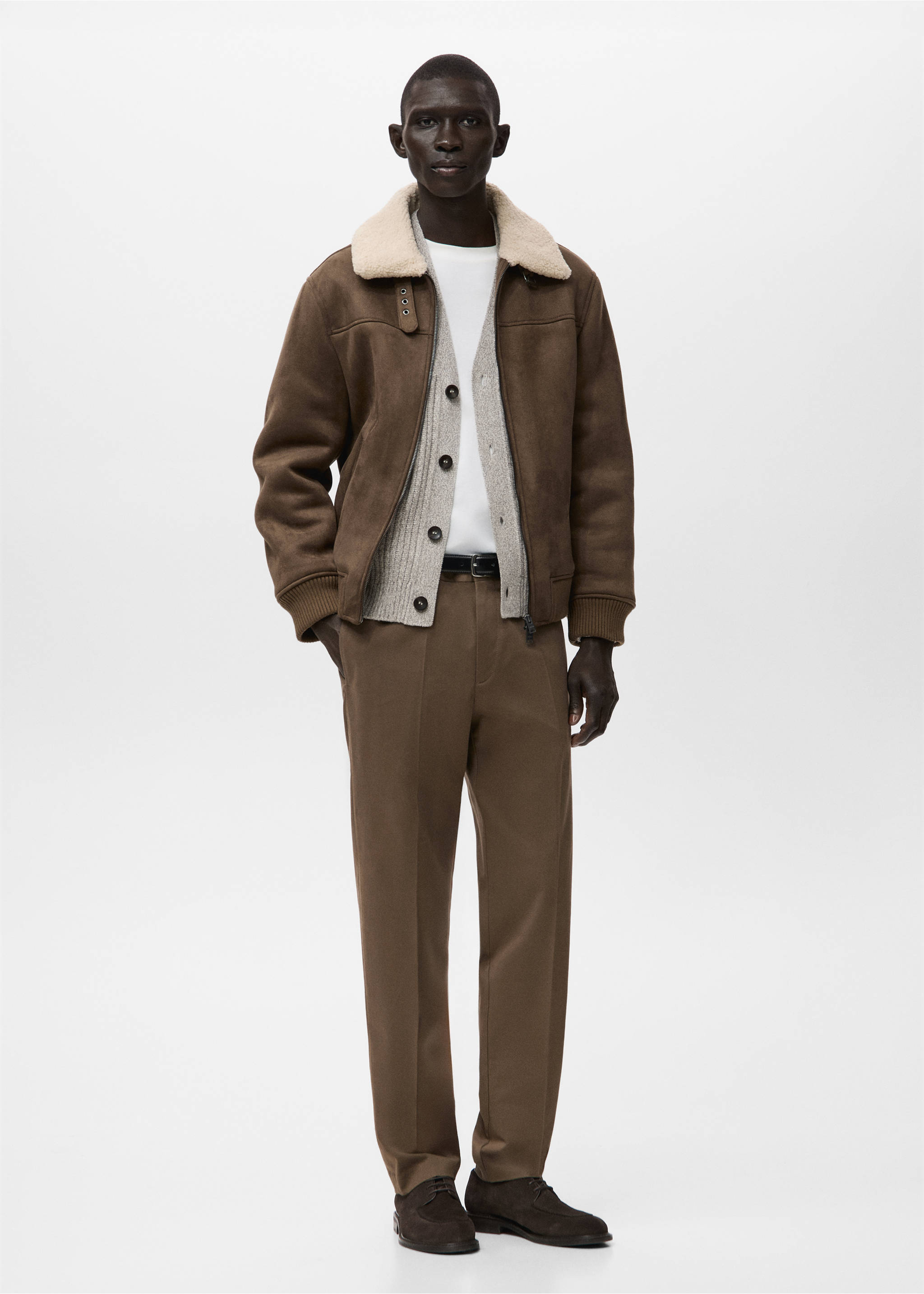 Chaqueta efecto ante borreguito - Plano general, Marrón medio. Ref: 27021182-00.
