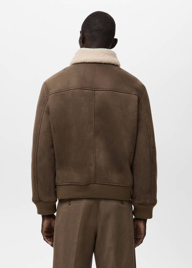 Faux-shearling suede jacket — Medium Brown