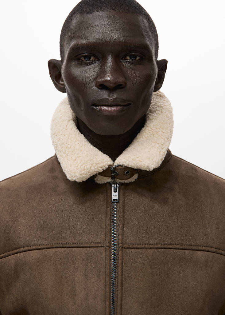 Faux-shearling suede jacket — Medium Brown