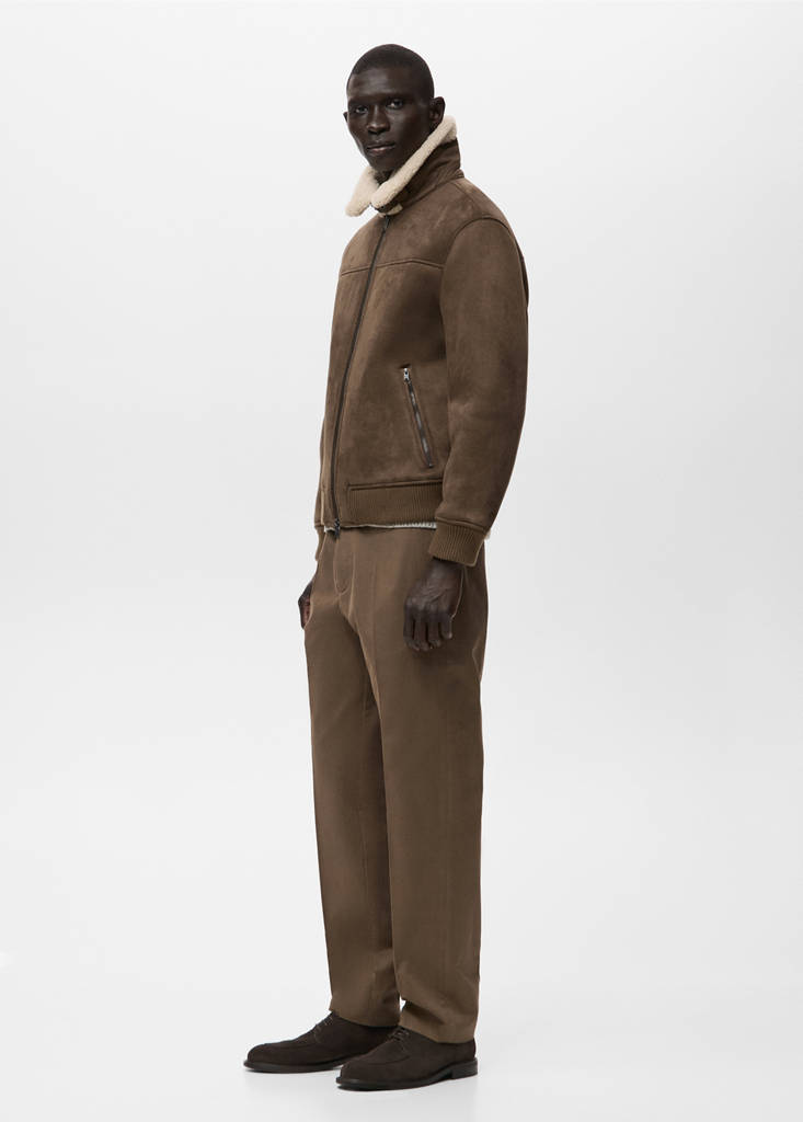 Faux-shearling suede jacket — Medium Brown
