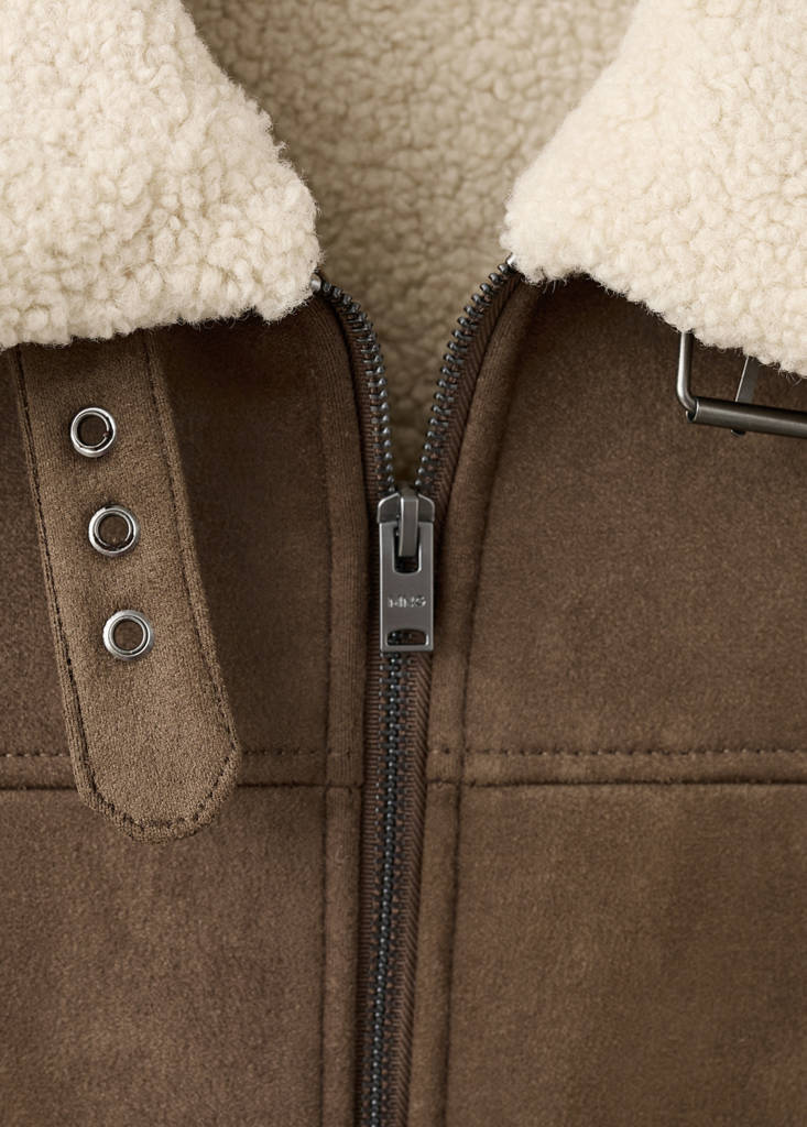 Faux-shearling suede jacket — Medium Brown
