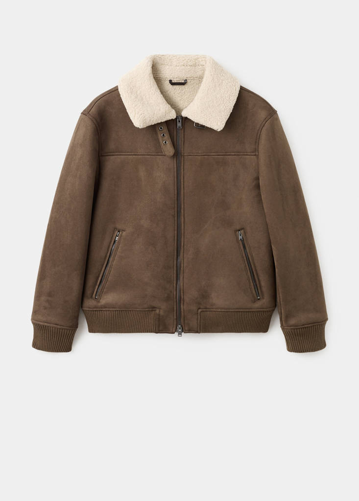 Faux-shearling suede jacket — Medium Brown