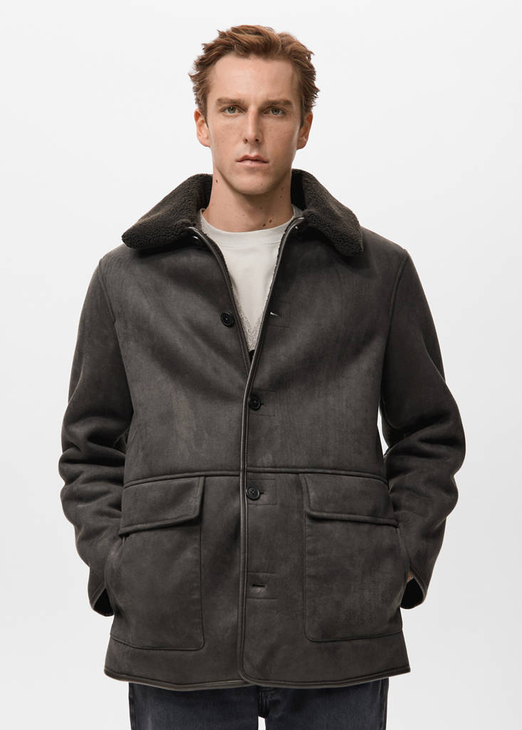 Faux-shearling suede jacket — Chocolate