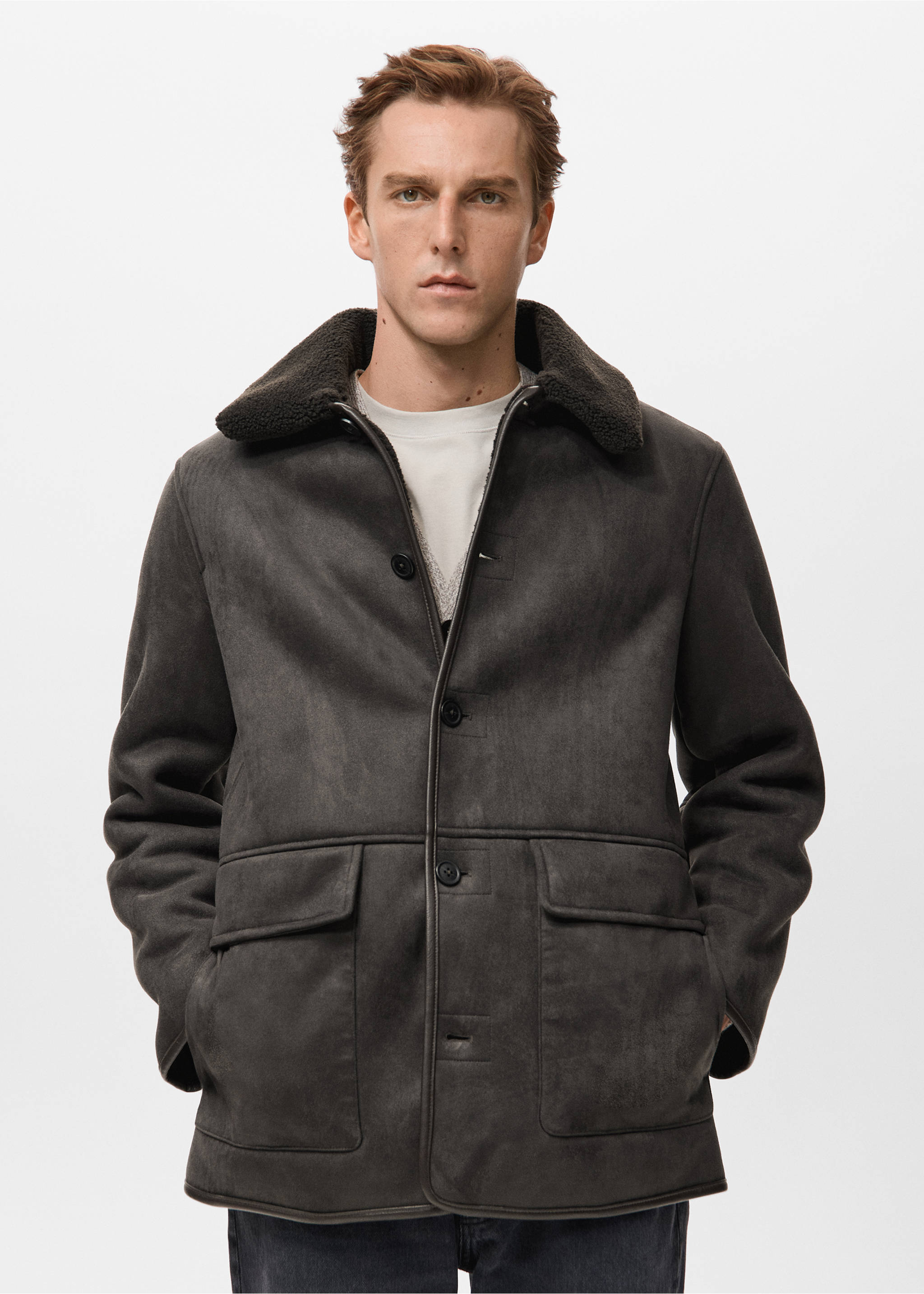 Chaqueta efecto ante borreguito - Plano medio, Chocolate. Ref: 27021183-00.