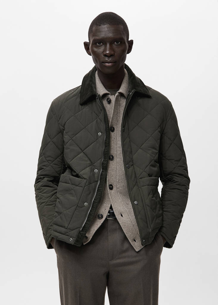 Quilted water repellent jacket — Khaki