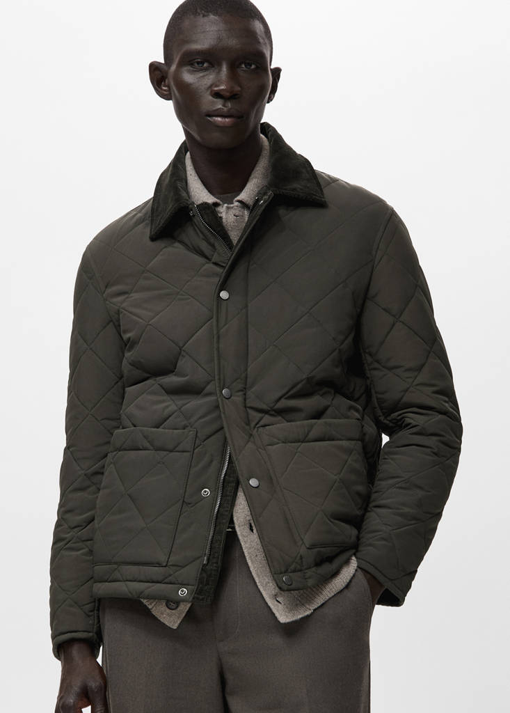 Quilted water repellent jacket — Khaki