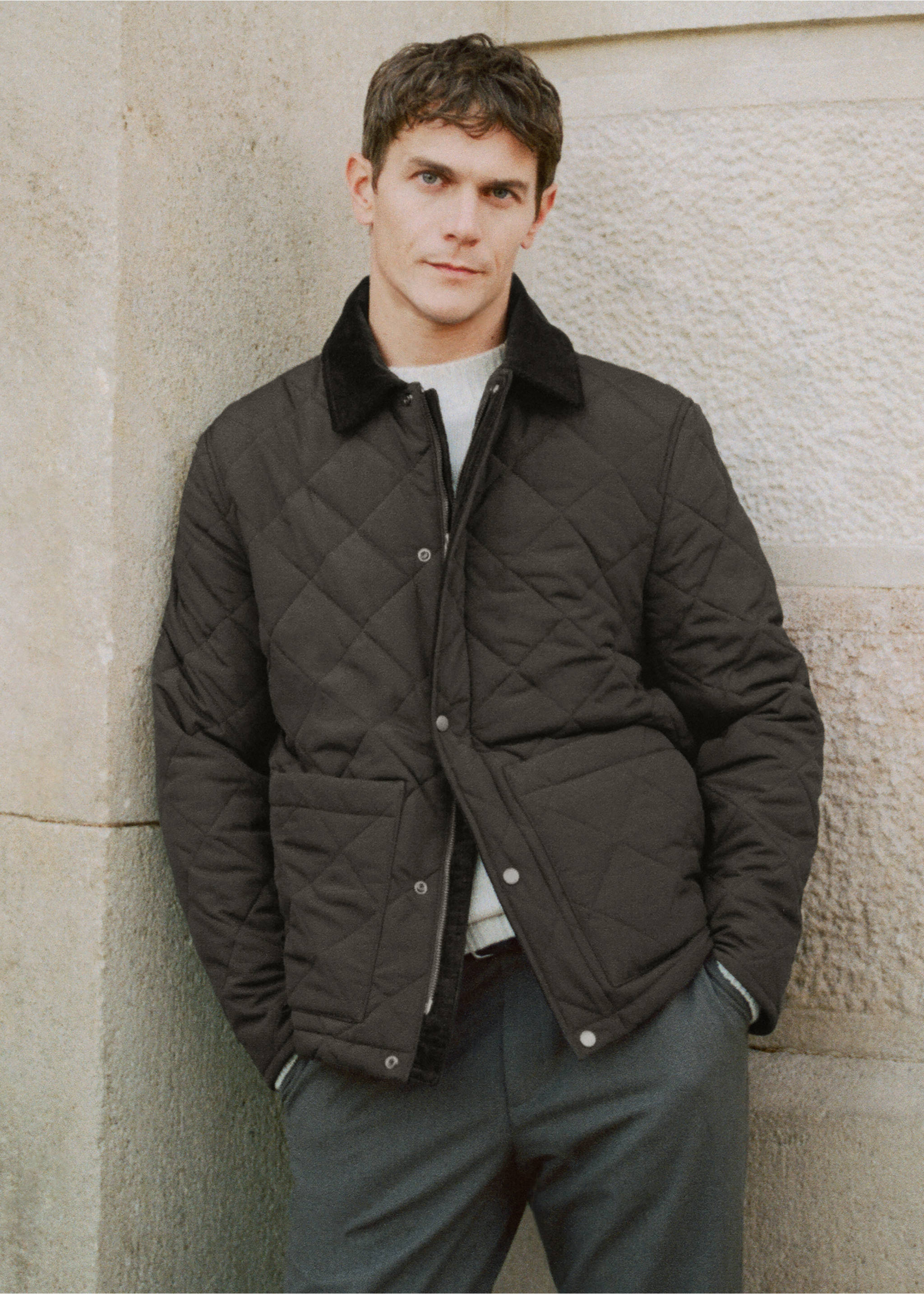 Quilted water repellent jacket - Details of the article 5, Khaki. Ref: 27021184-00.