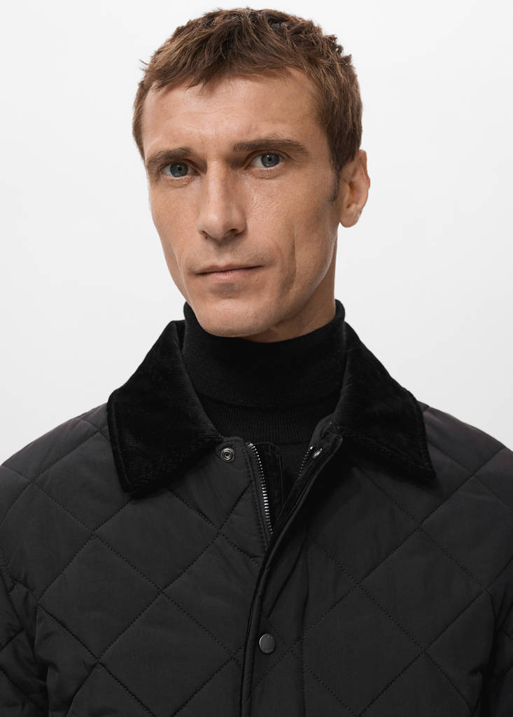 Quilted water repellent jacket — Black
