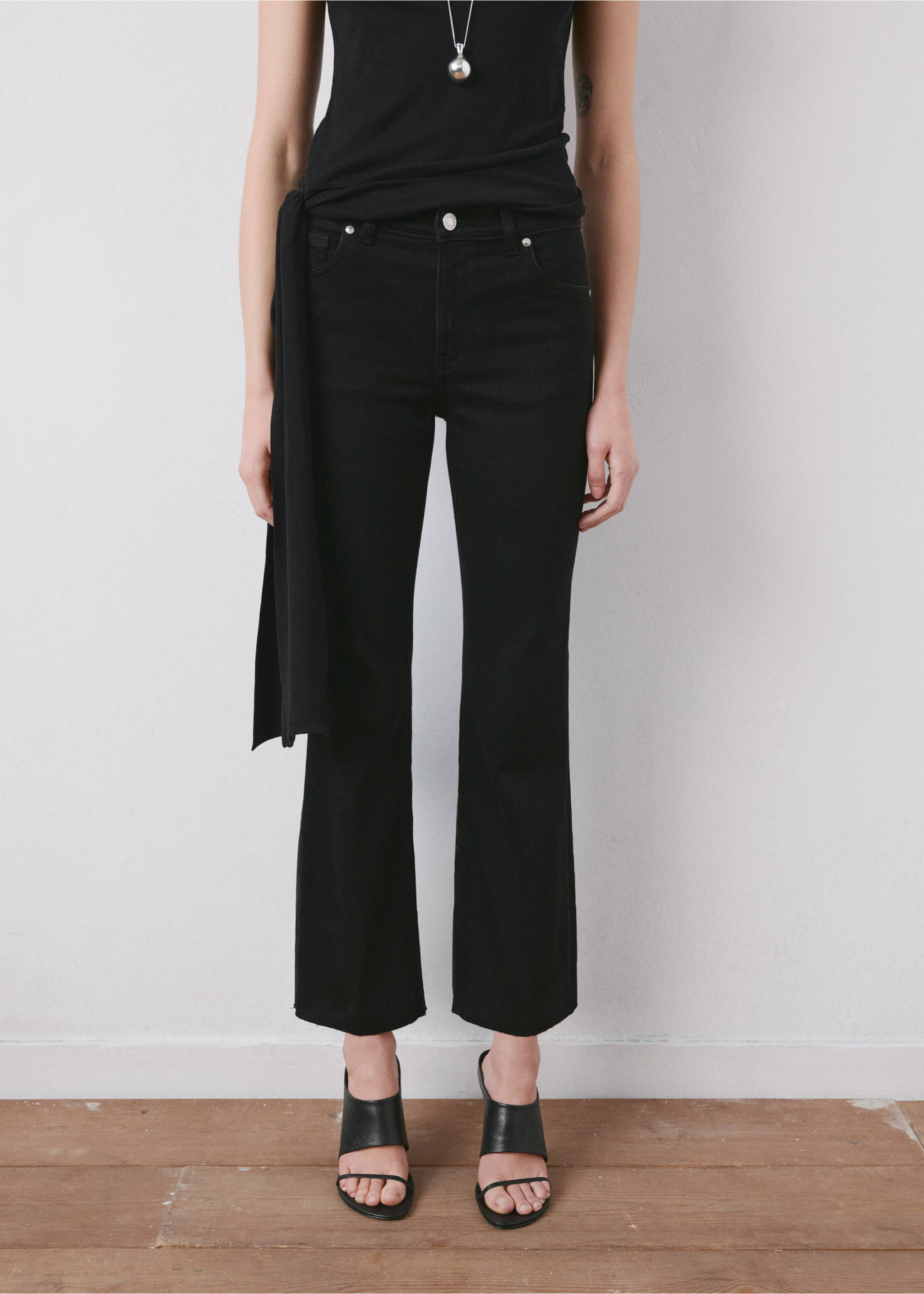 Sienna flared cropped jeans - Medium plane, Black denim. Ref: 27021194-00.