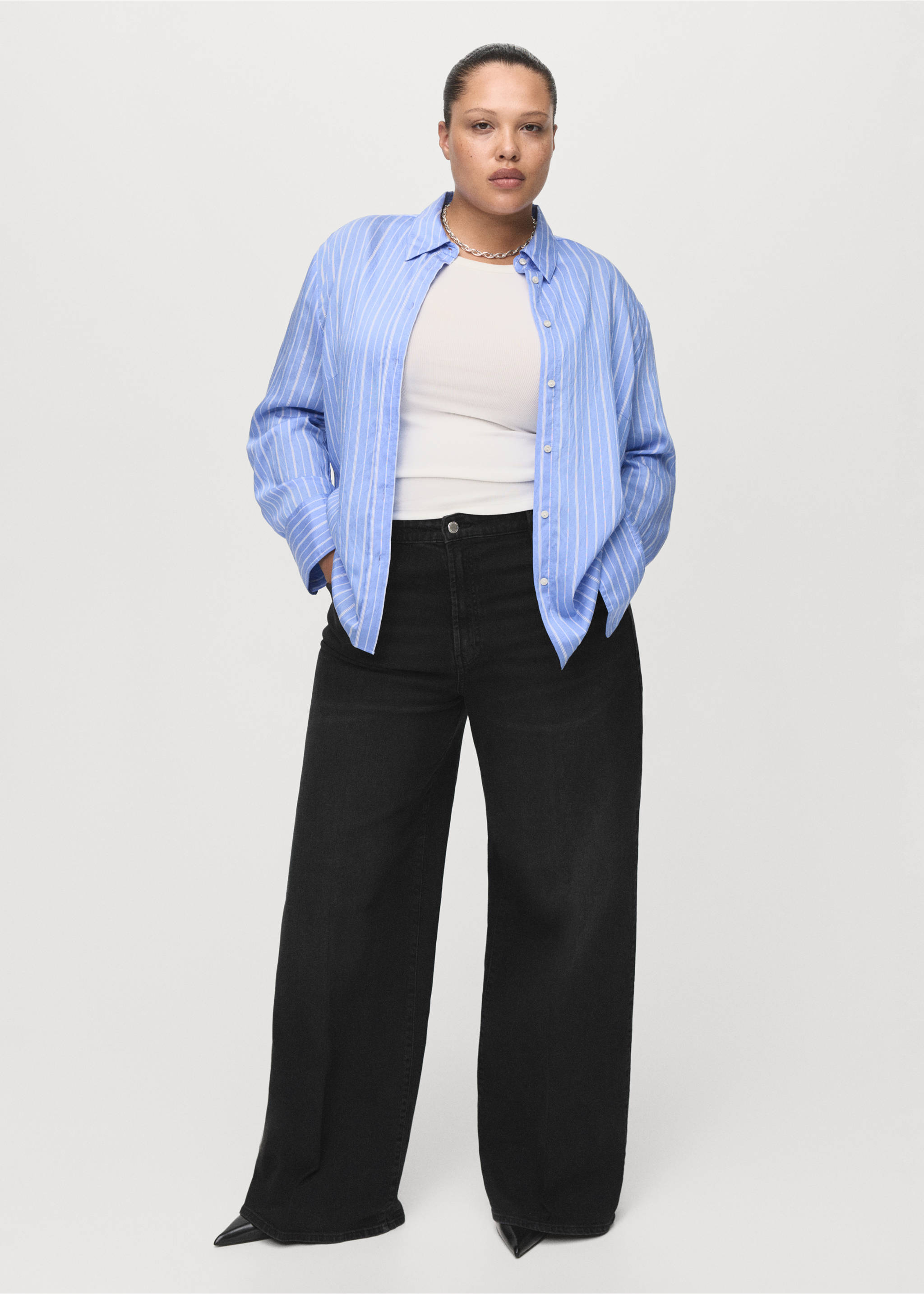 Jeans wide leg tiro alto - Detalle del artículo 3, Denim negro. Ref: 27021196-00.