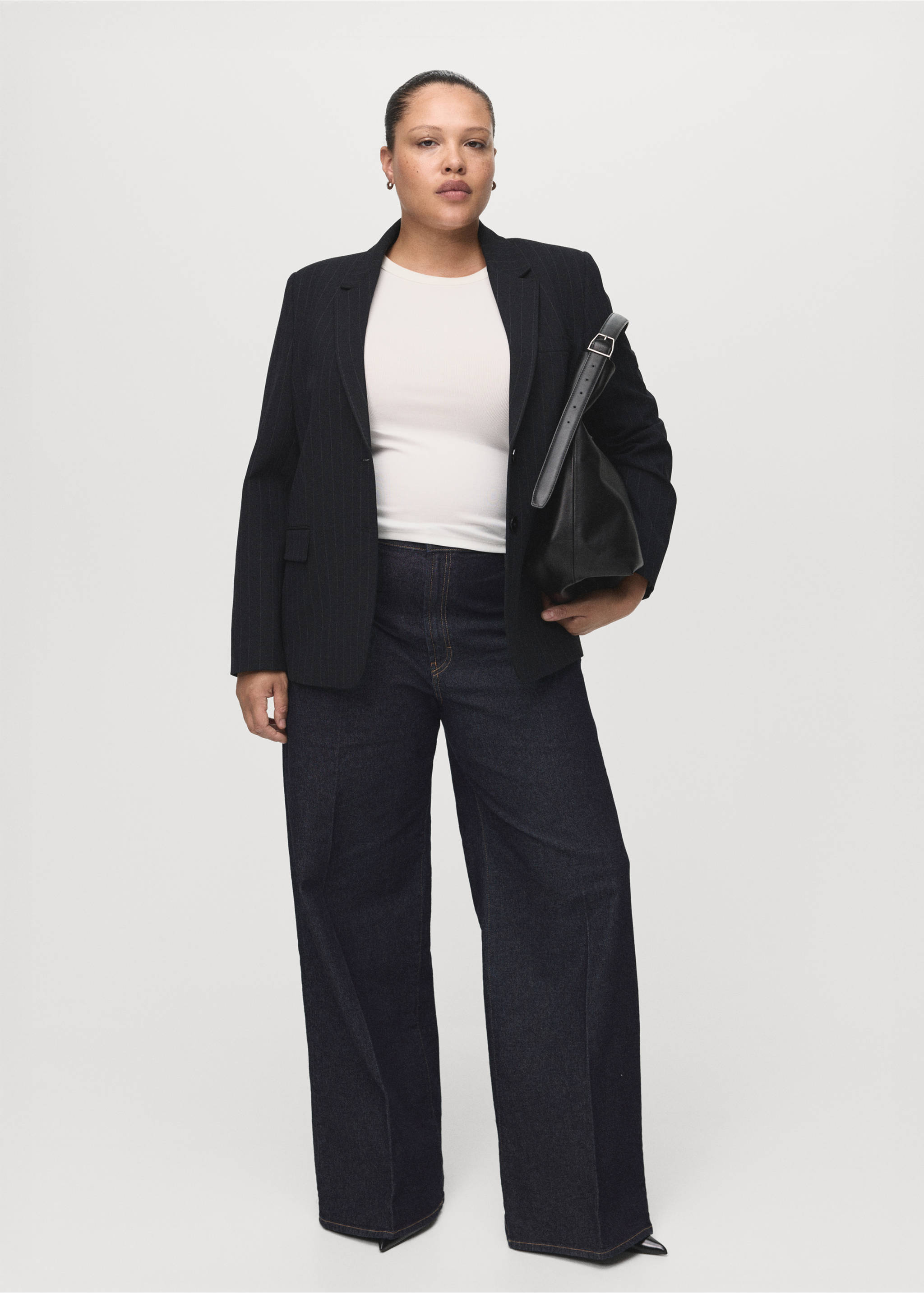 High-waisted wideleg jeans - Details of the article 3, Open Blue. Ref: 27021197-00.