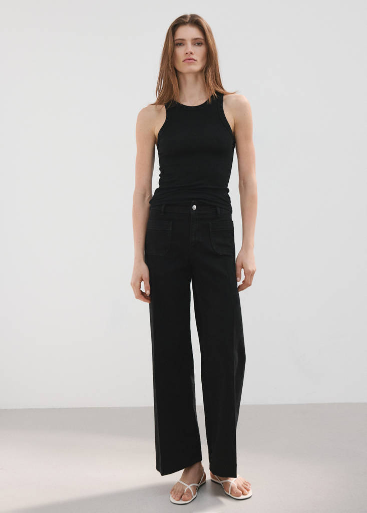 Wide leg jeans with pockets — Black denim