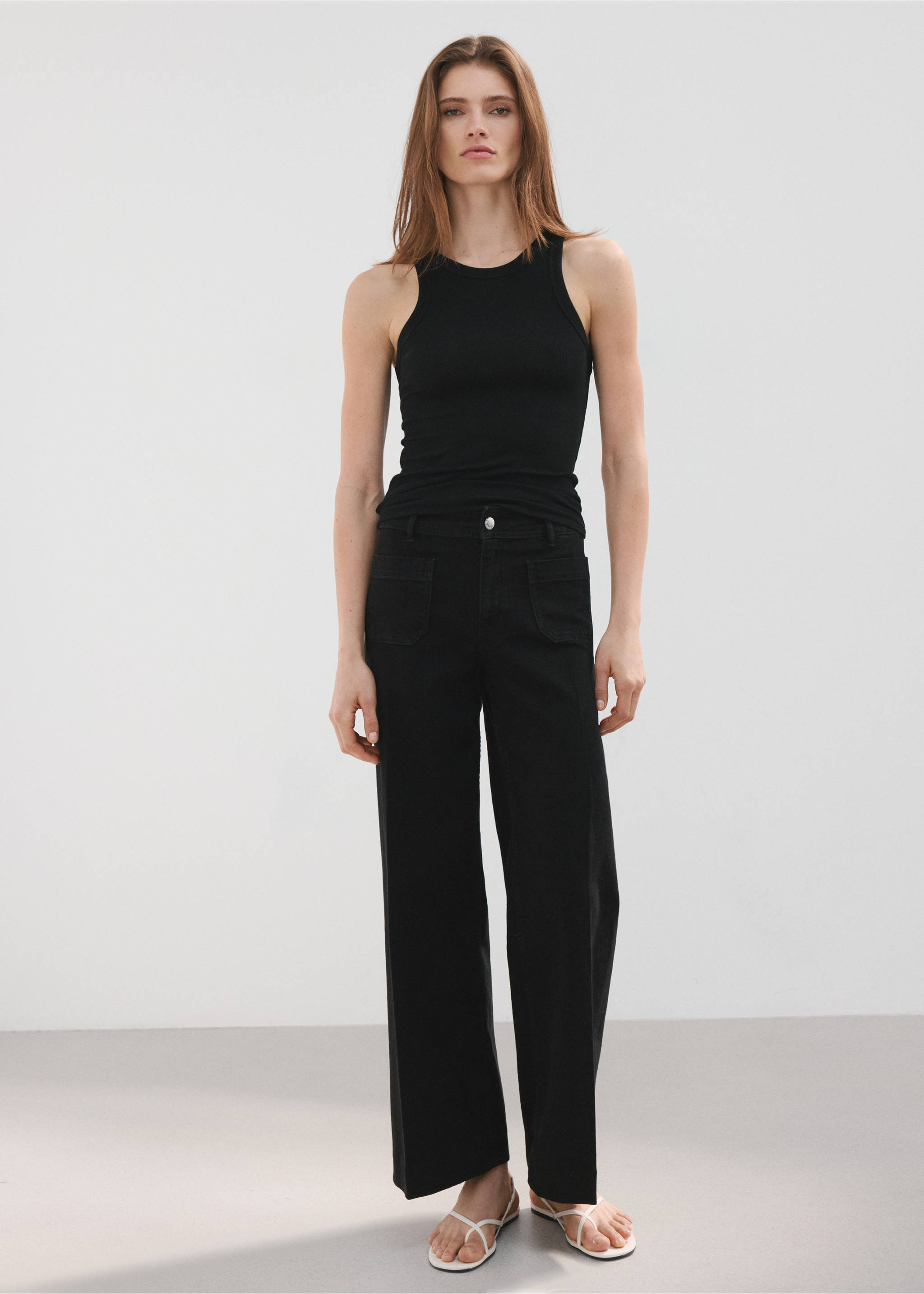 Jeans med vida ben och fickor - Allmän bild, Black denim. Ref: 27021202-00.