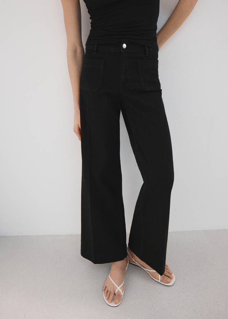 Wide leg jeans with pockets — Black denim