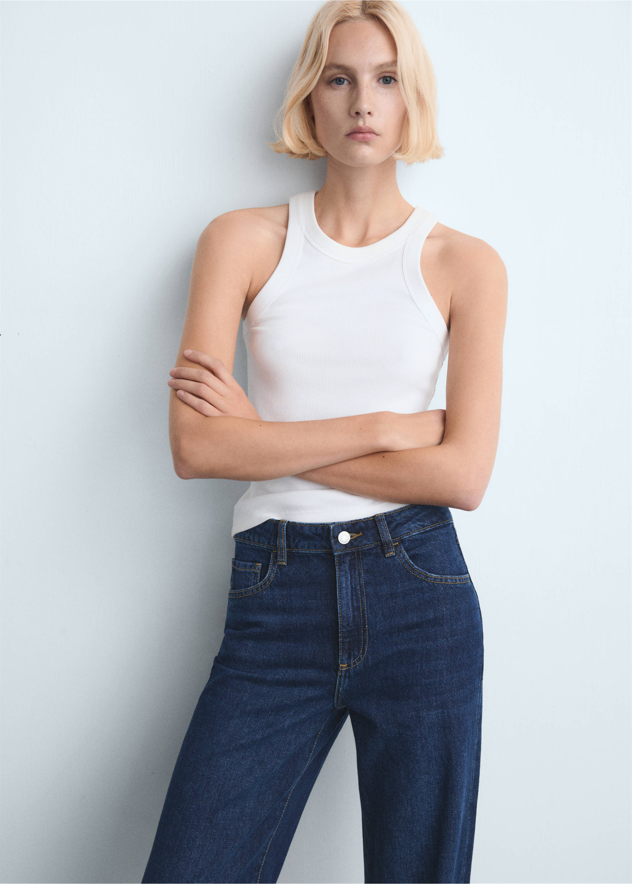 Danila high-waisted wide leg jeans - Details of the article 2, Dark Blue. Ref: 27021203-00.