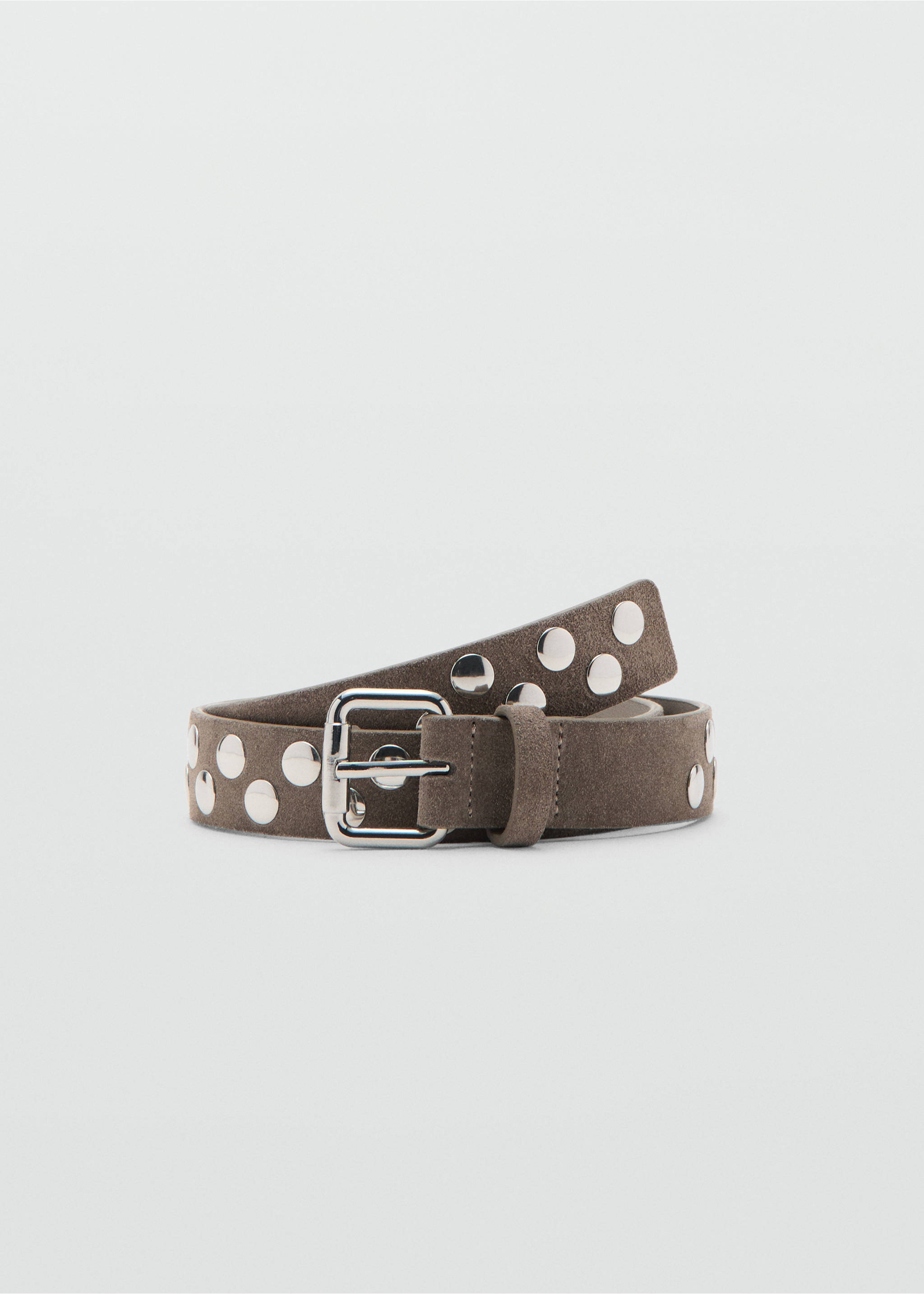 Suede belt with studs - Article without model, Medium Brown. Ref: 27021214-00.