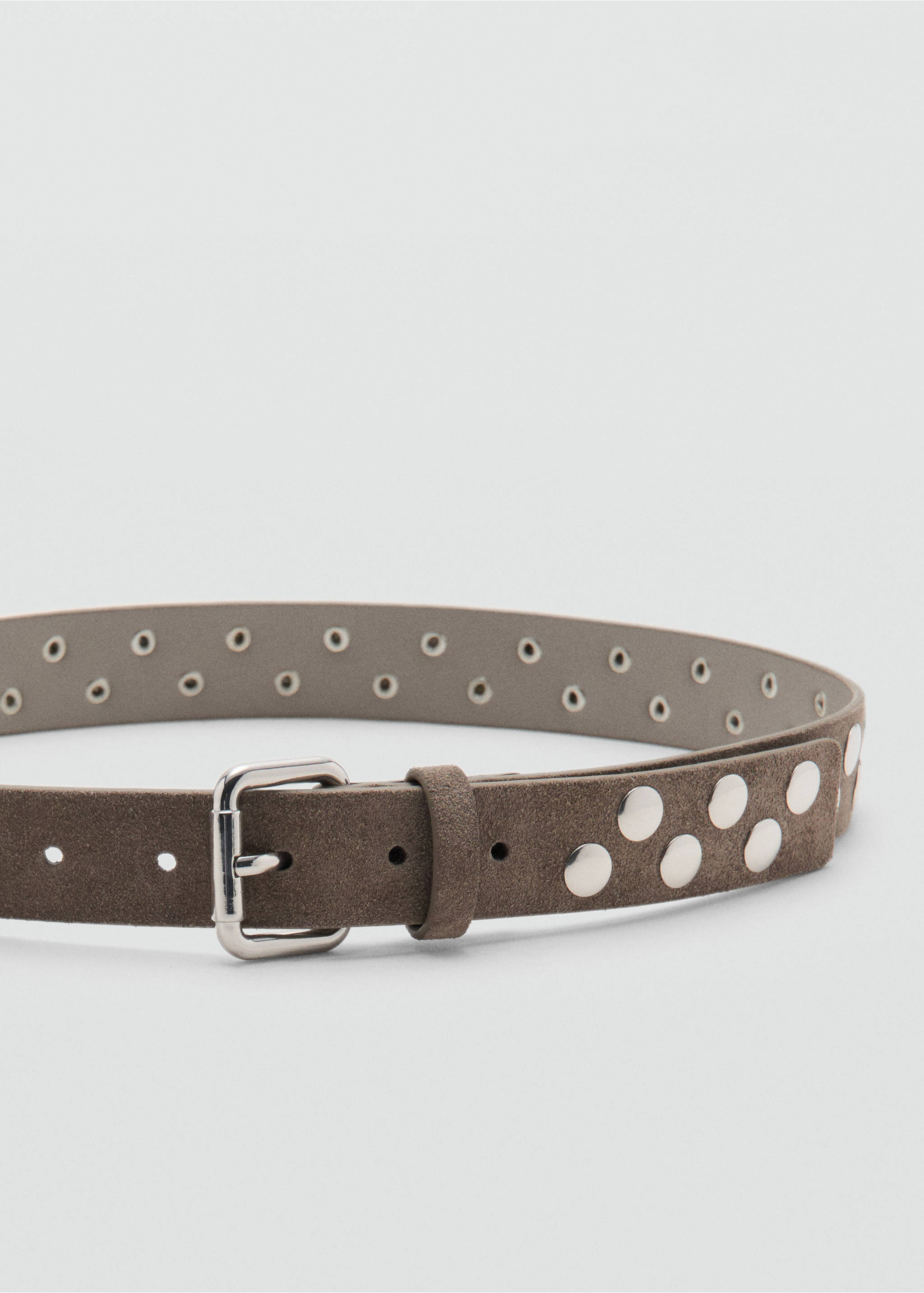 Suede belt with studs - Details of the article 1, Medium Brown. Ref: 27021214-00.