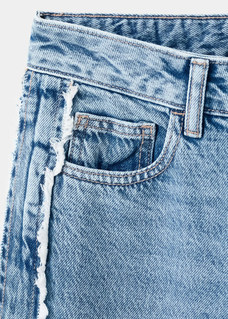 Frayed low-waist jeans — Medium Blue