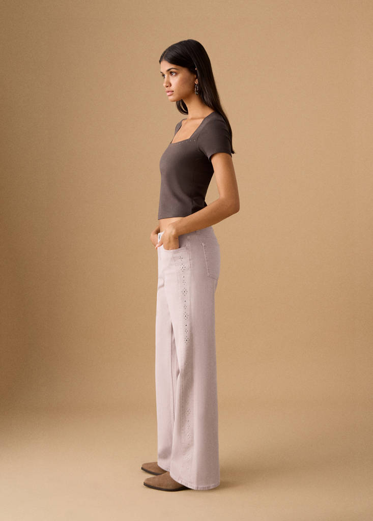 Low-waist studded jeans — Pale Pink