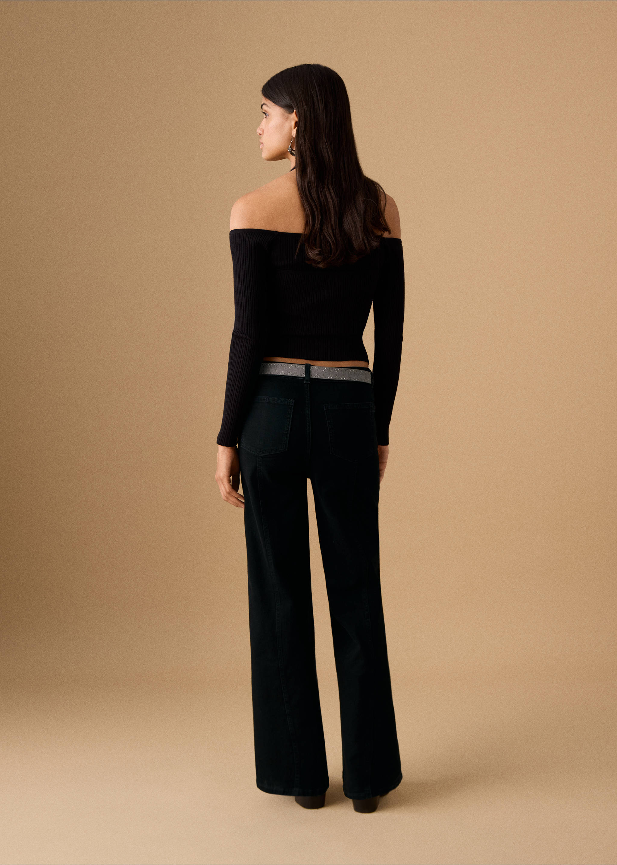 Wide-leg jeans with seam detail - Reverse of the article, Black denim. Ref: 27021222-00.