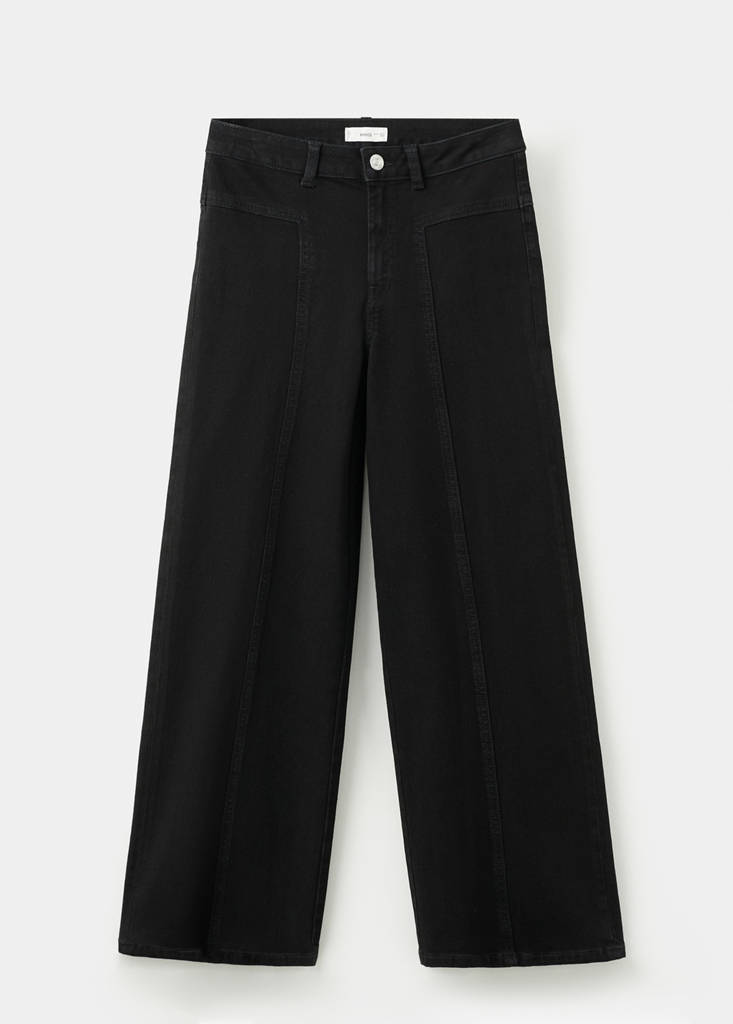 Wide-leg jeans with seam detail — Black denim