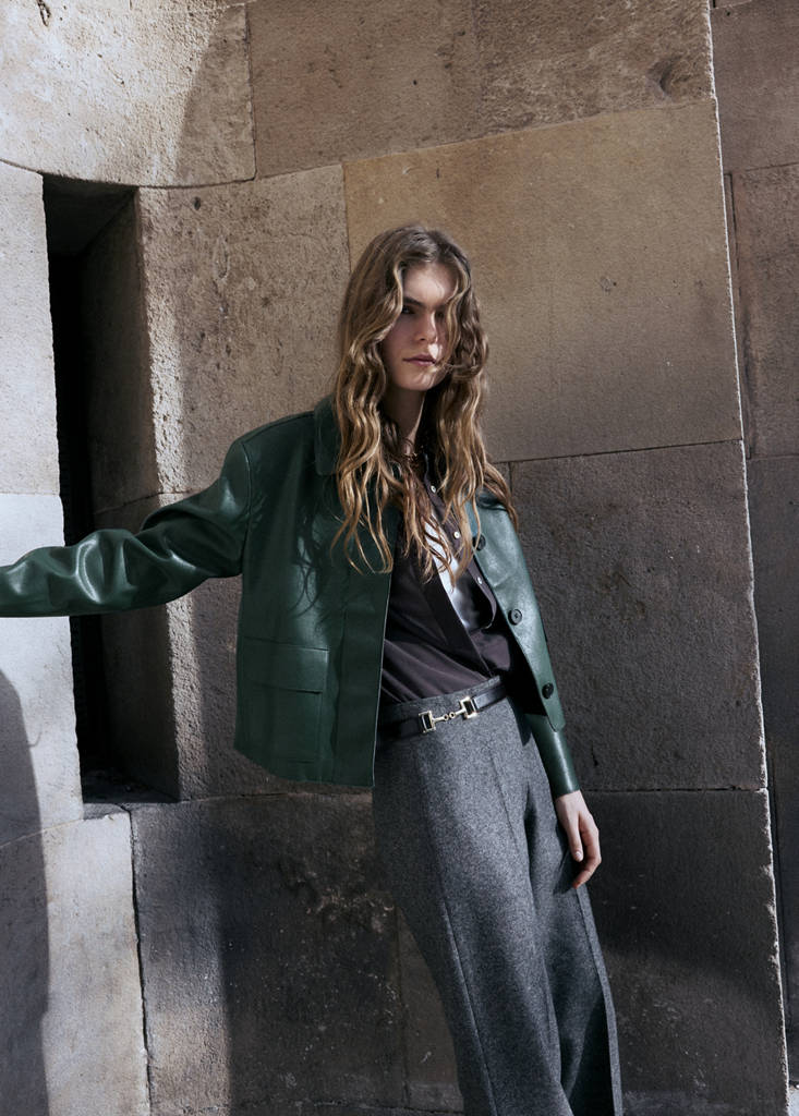 Faux-leather jacket with pockets — Green