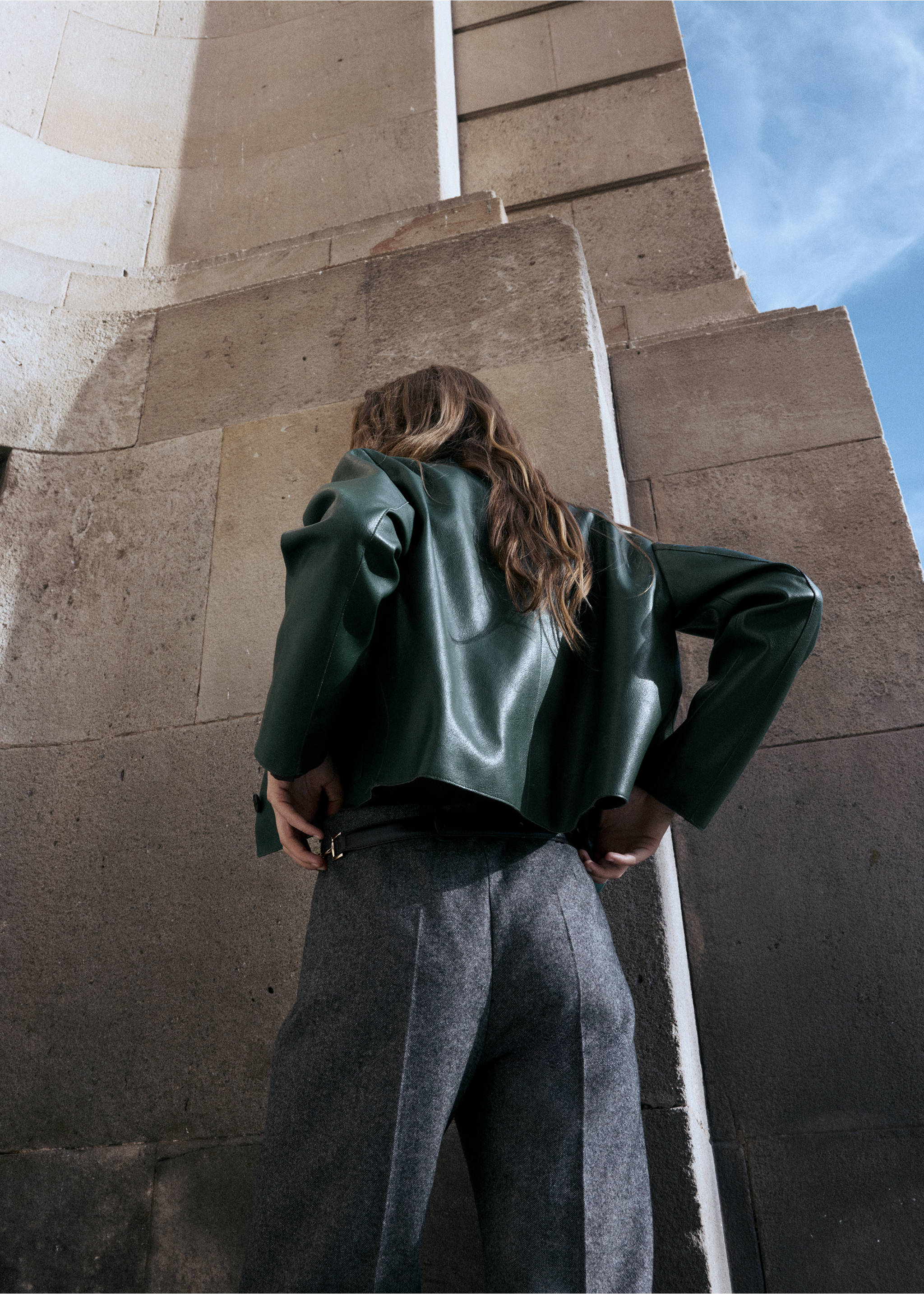 Faux-leather jacket with pockets - Reverse of the article, Green. Ref: 27021229-00.