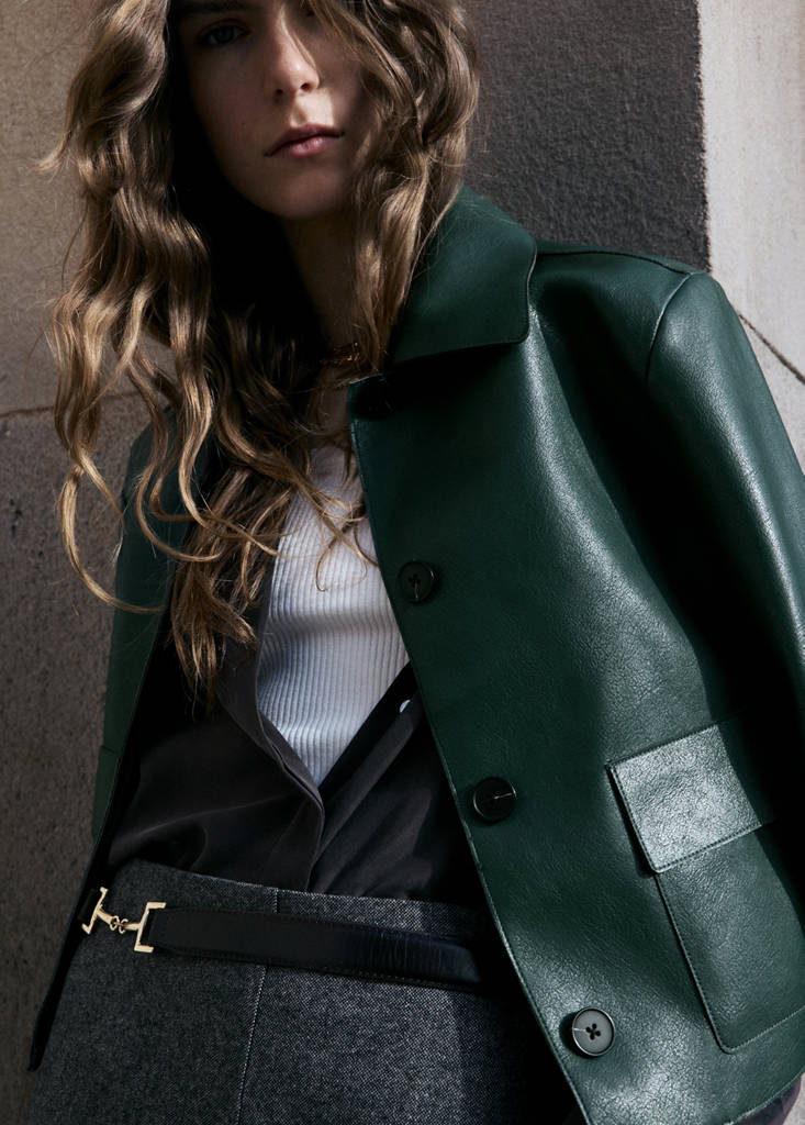 Faux-leather jacket with pockets — Green