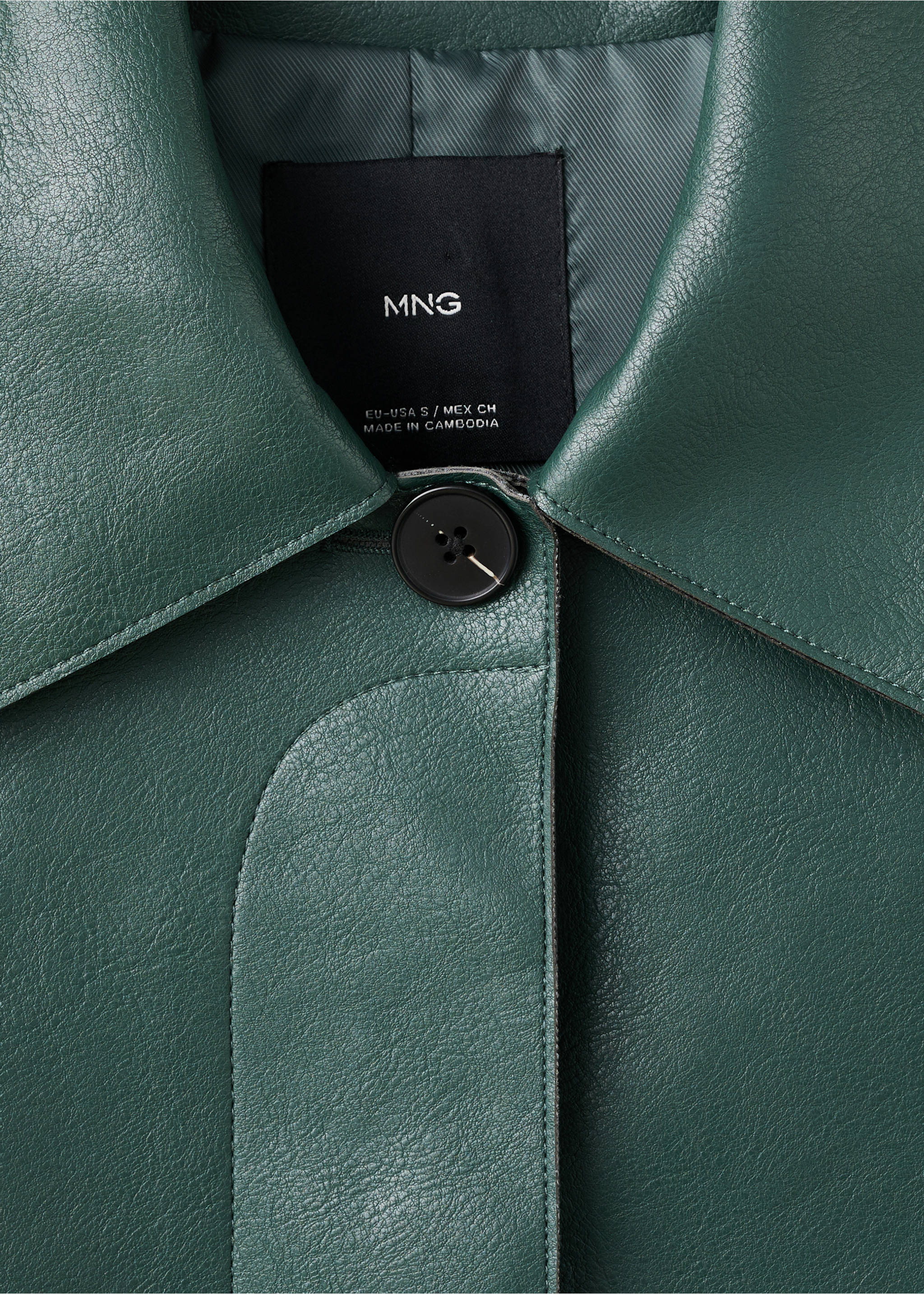 Faux-leather jacket with pockets - Details of the article 8, Green. Ref: 27021229-00.