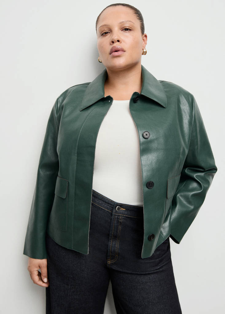 Faux-leather jacket with pockets — Green