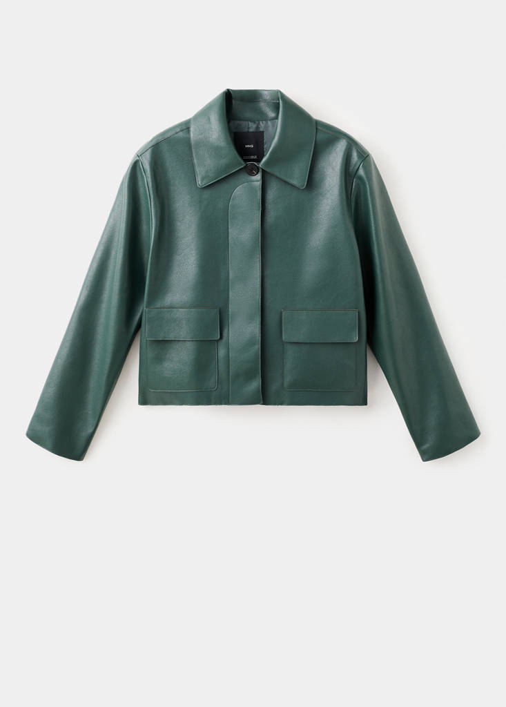 Faux-leather jacket with pockets — Green