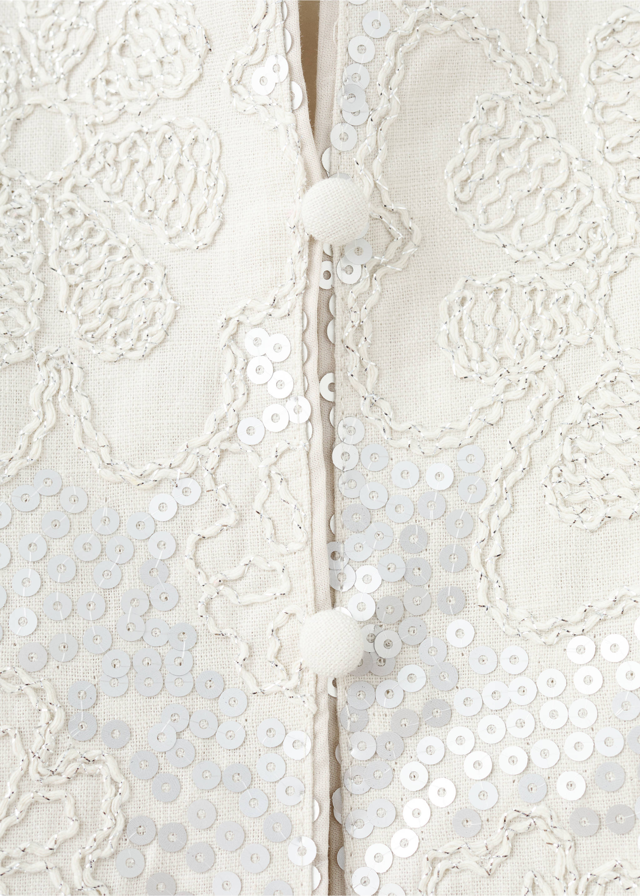 Embroidered linen jacket with sequins - Details of the article 8, Beige. Ref: 27021230-00.