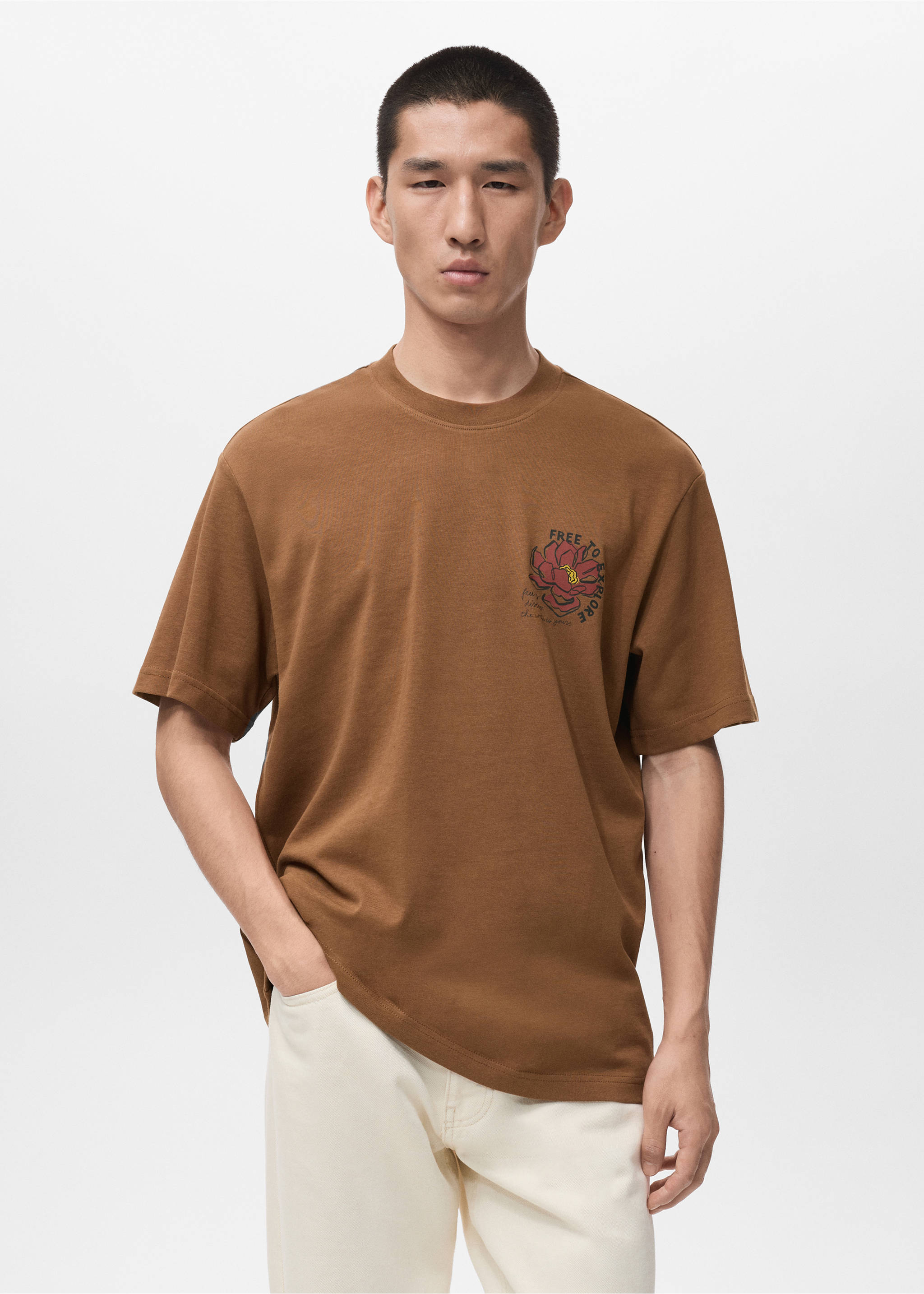 100% cotton t-shirt text - Medium plane, Tobacco Brown. Ref: 27021242-00.