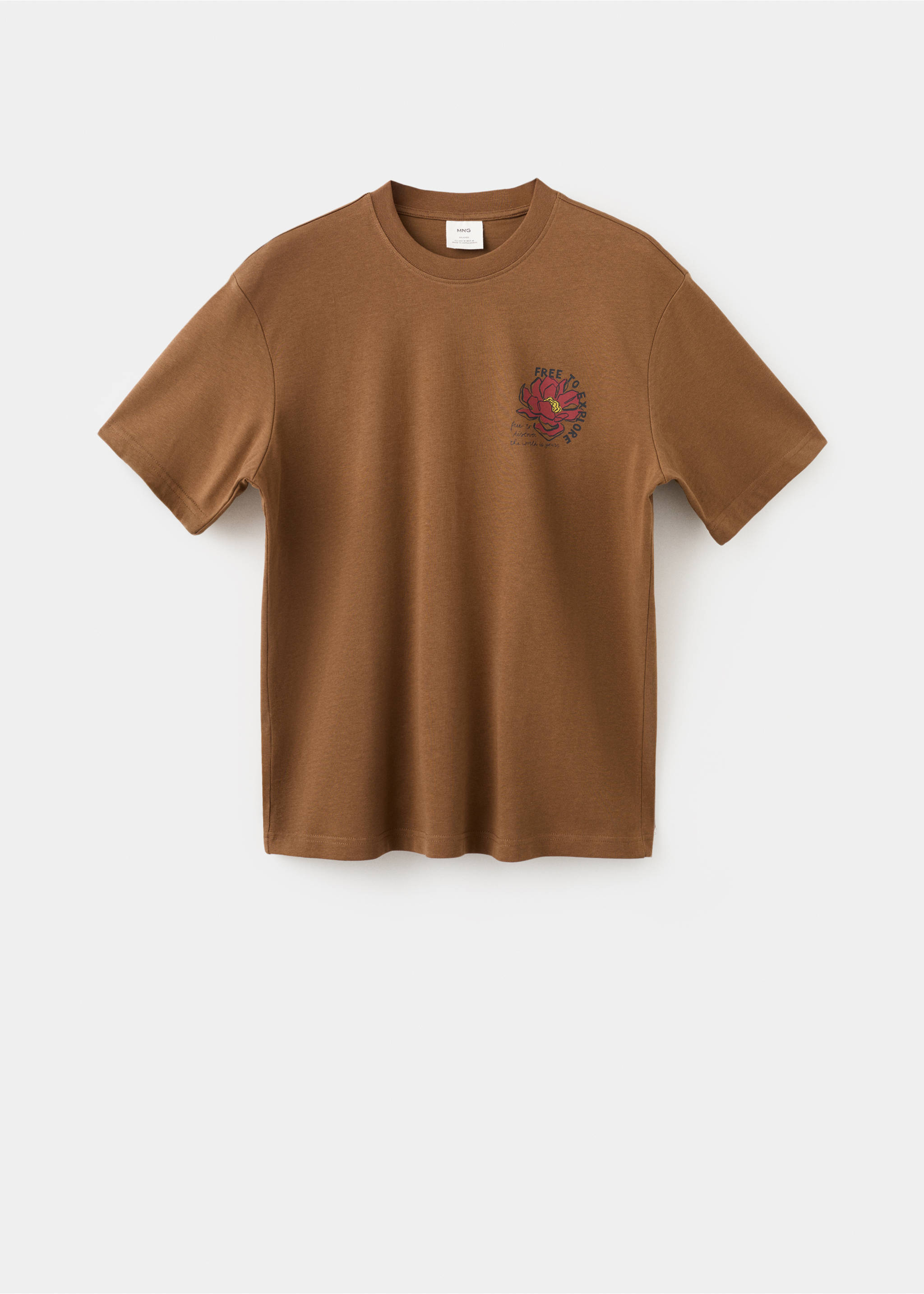 100% cotton t-shirt text - Article without model, Tobacco Brown. Ref: 27021242-00.