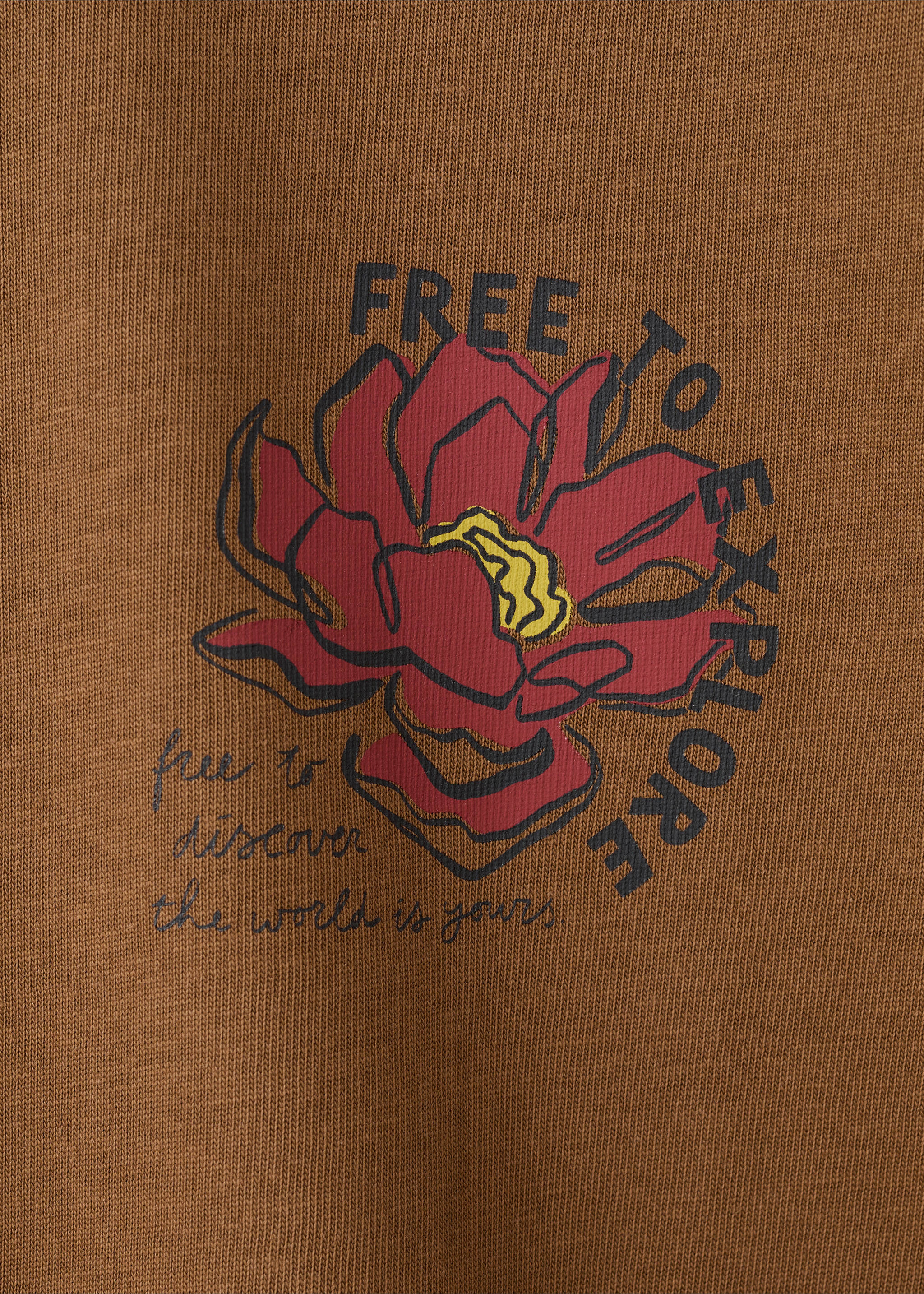 100% cotton t-shirt text - Details of the article 0, Tobacco Brown. Ref: 27021242-00.