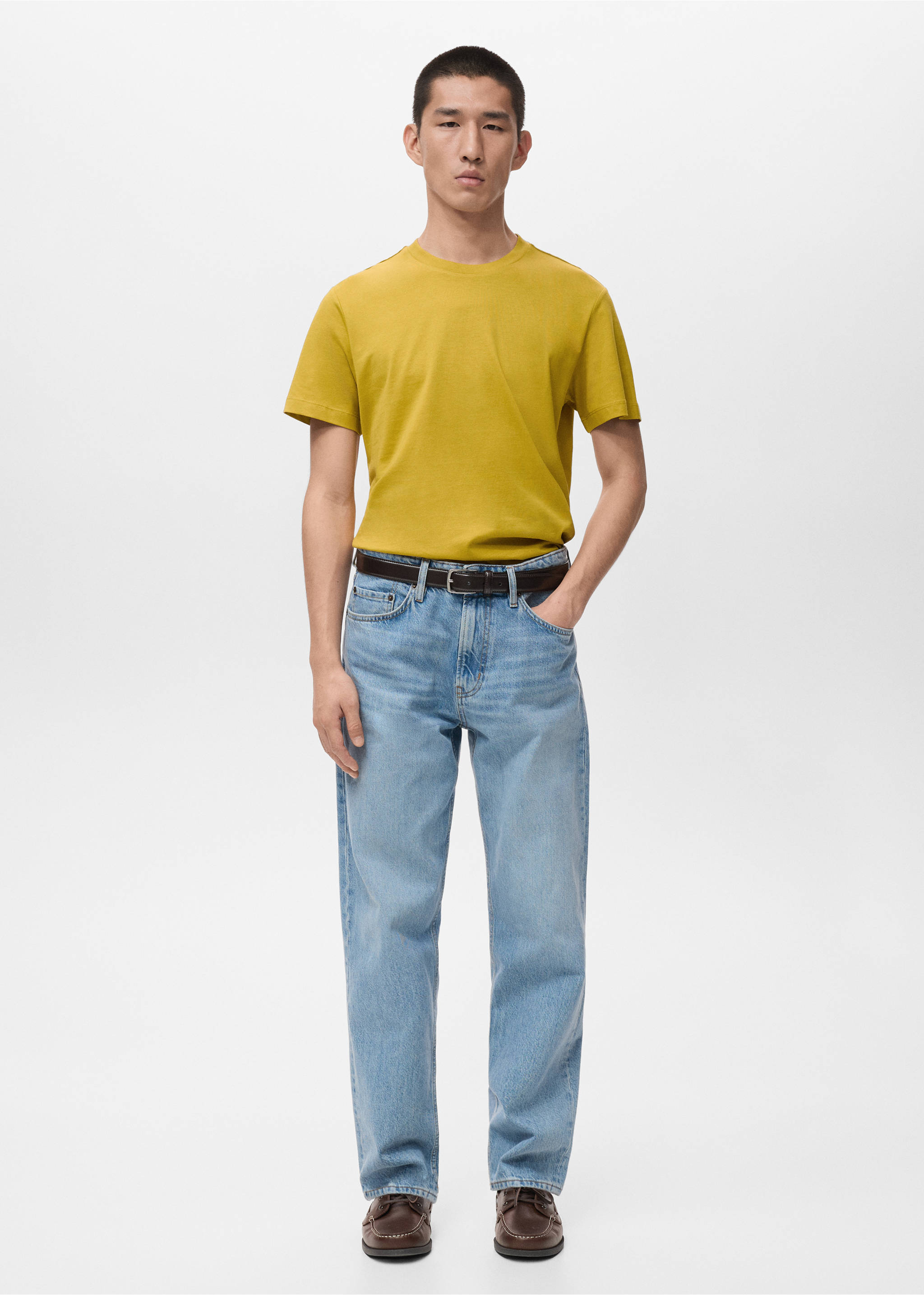 Slim fit kısa kollu tişört - Genel plan, Hardal Rengi. Ref: 27021243-00.