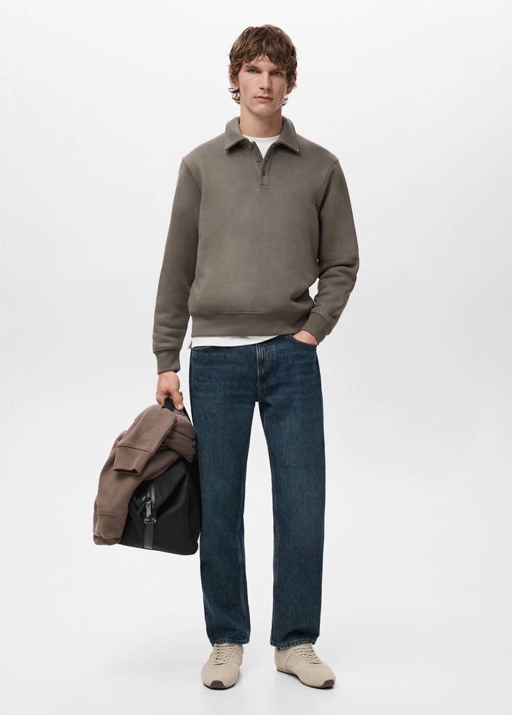 Regular-fit polo sweatshirt — Medium Brown