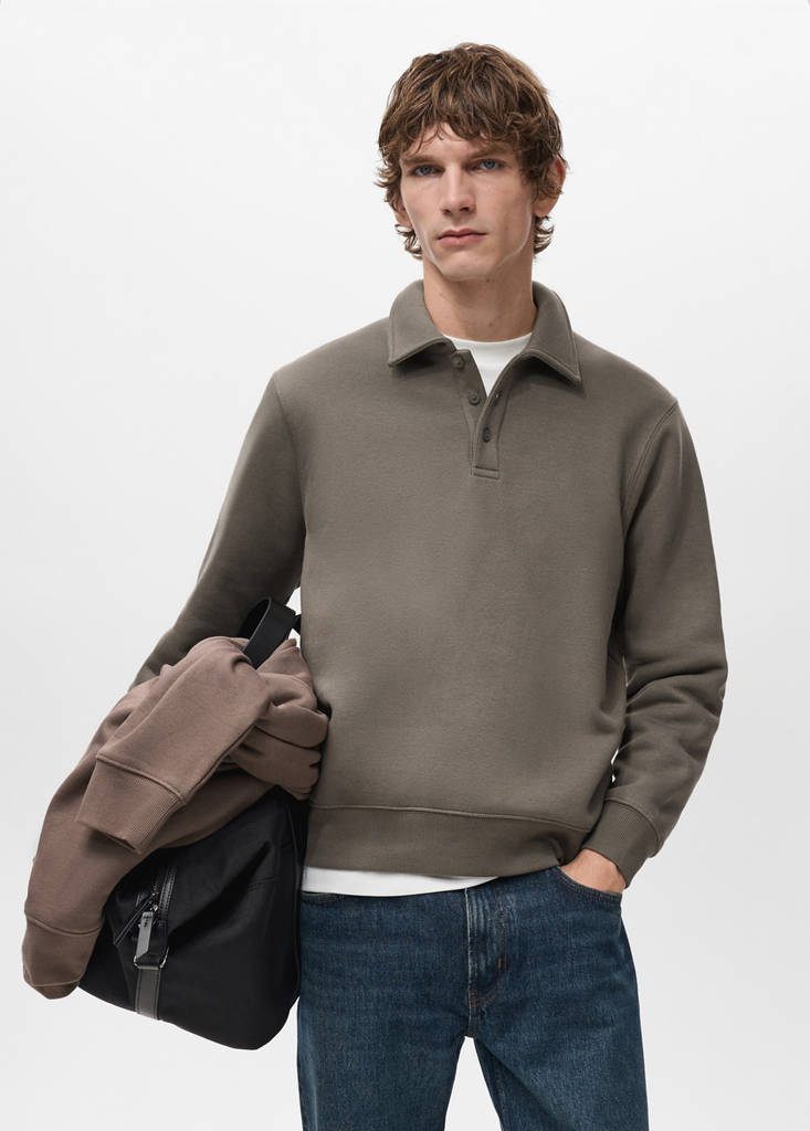 Regular-fit polo sweatshirt — Medium Brown