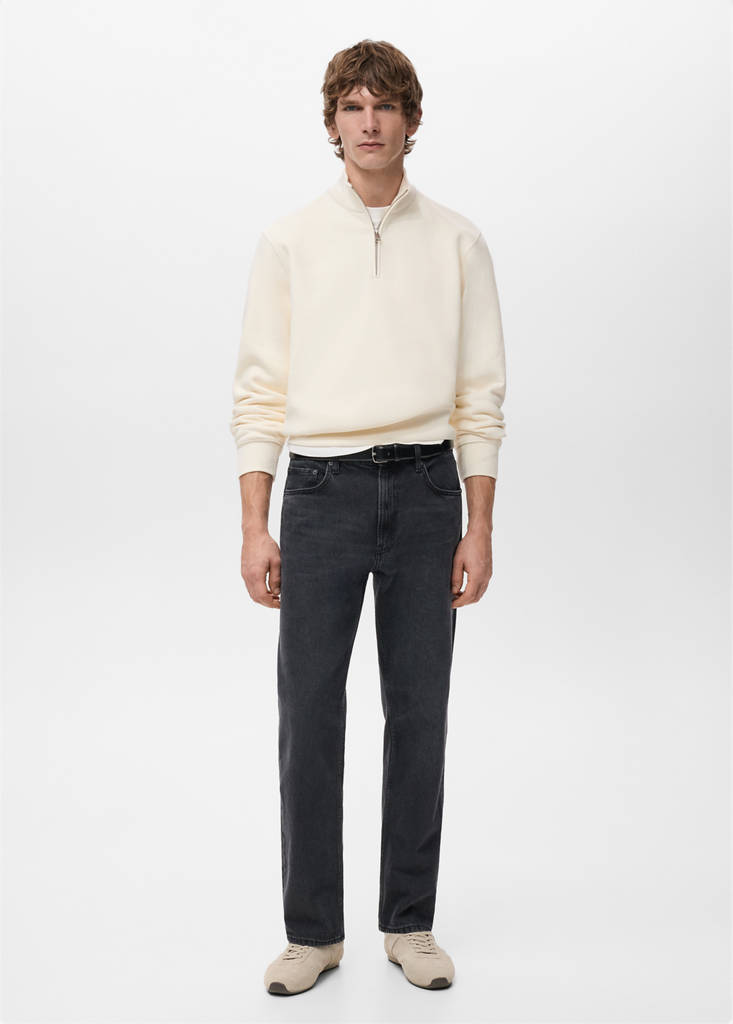 Zip-neck sweatshirt with a soft-touch interior — White