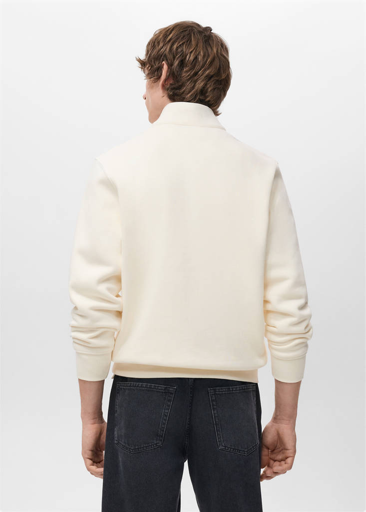Zip-neck sweatshirt with a soft-touch interior — White