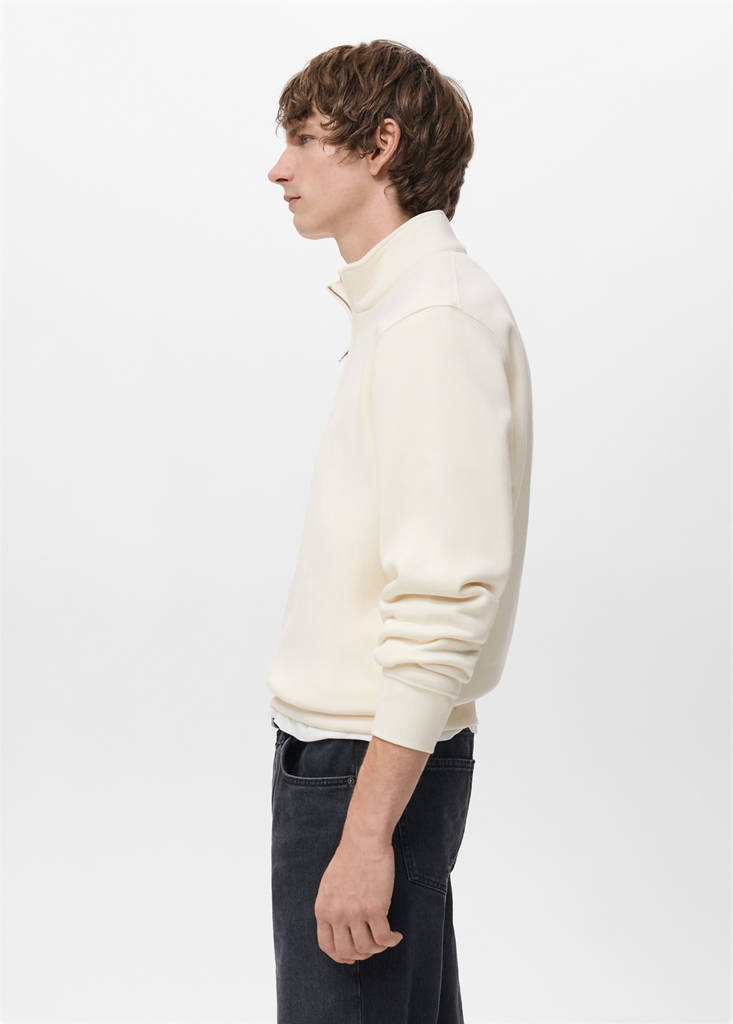 Zip-neck sweatshirt with a soft-touch interior — White