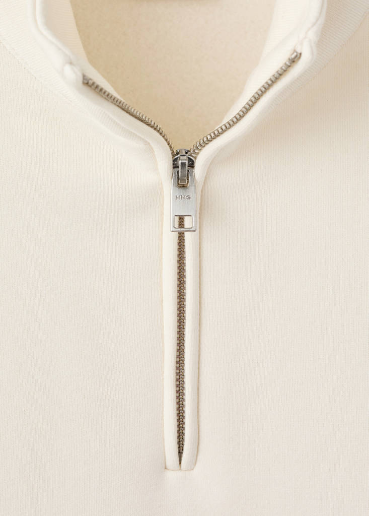 Zip-neck sweatshirt with a soft-touch interior — White