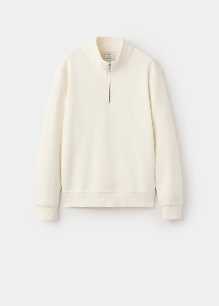 Zip-neck sweatshirt with a soft-touch interior — White