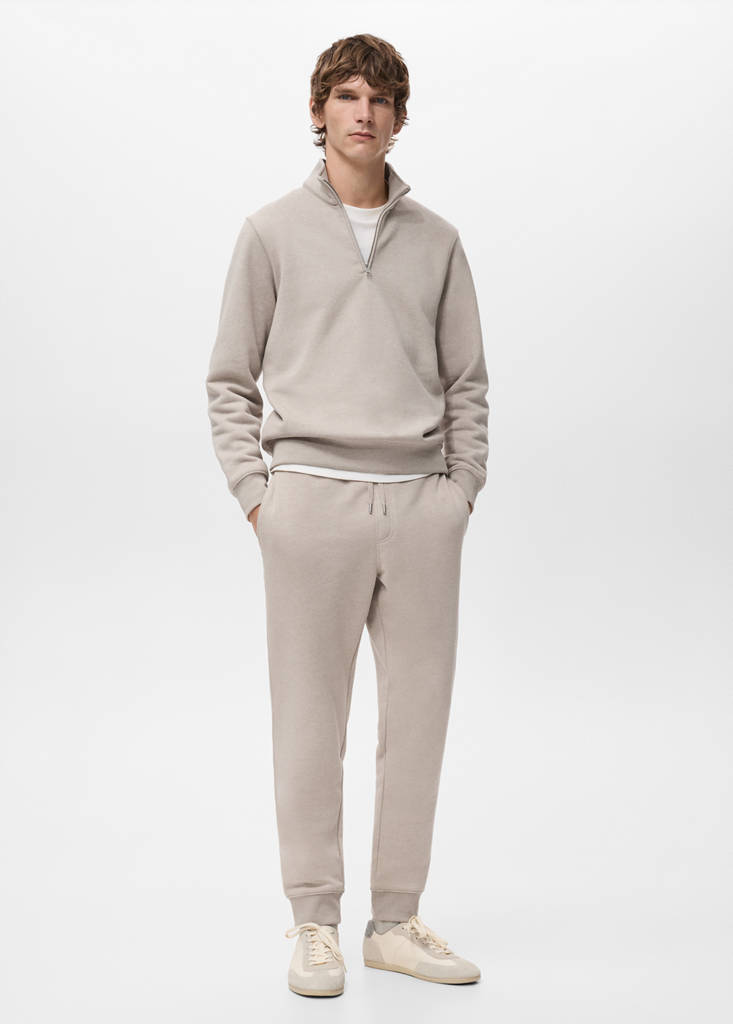 Zip-neck sweatshirt with a soft-touch interior — Sand