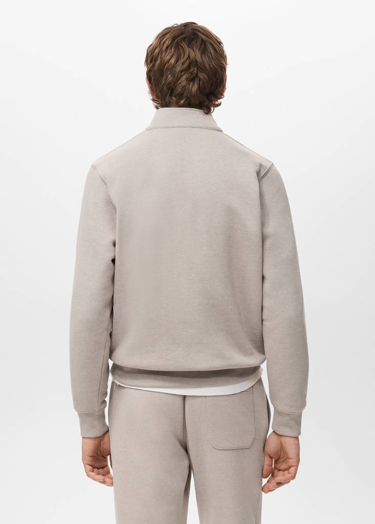 Zip-neck sweatshirt with a soft-touch interior — Sand