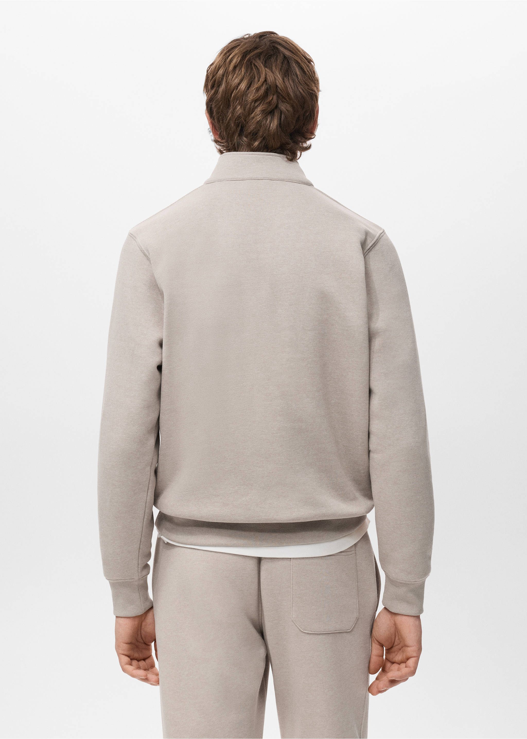 Zip-neck sweatshirt with a soft-touch interior - Reverse of the article, Sand. Ref: 27021265-00.